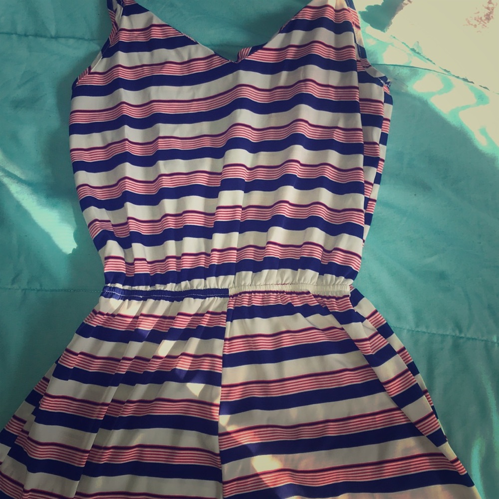 Striped red, white, and blue romper